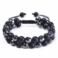 Detail of double-layer beaded bracelet with matte black beads and faceted hematite stones - Double Layer Frosted Stone Bracelet