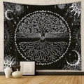Bohemian Tree of Life tapestry with sun and moon phases on black background decor - Gt611-11