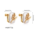 Detail showing dimensions of gold flower clip-on earrings with baroque pearls and measurements - Lily of the Valley