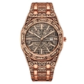 Rose gold men's octagonal watch featuring intricate Arabic calligraphy engravings and date - Rose Gold Dial Rose Gold Case