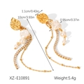 Detail view of 10cm long gold drop earrings with pearls, rhinestones and dimensions - Long Pearl Tassel Dangle Earrings XZ-E10891