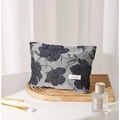 Borsa da trucco vintage jacquard blu scuro con ricamo floreale in tessuto grigio - 26cmx18cm / Blu Scuro Grande
