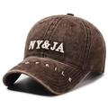 Casquette baseball marron en coton délavé avec broderie 3D NY&JA au style vintage - Réglable / café