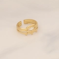 Close-up of golden triple-layered stainless steel ring with knot and bead details - Triple Layer Rope Knot Ball Style (18#)
