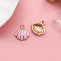 Pink and white gradient shell pendant in enamel finish with golden back and ring loop - Pink Shell 16x17mm