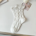 Witte Lolita kniekousen met kantafwerking en elegante ruitvormige gebreide patronen - Eén maat / Puur Wit Sakura