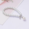 White glass pearl phone chain strap with silver metal clasp and large bead charm - Pearl Rhinestone Silver Style