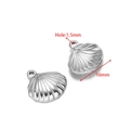 Silver stainless steel seashell charms for DIY bracelets with 16mm height and 1.5mm hole - 16mm Striped Shell Steel Color