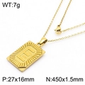 18k gold plated rectangular letter E pendant necklace in stainless steel with dimensions - Letter E (KN236557-GG)