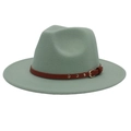 Detail of mint green wool fedora hat featuring a brown leather belt with gold buckle - M(56-58cm) / Mint Green (3 Rivets)