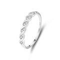 Minimalistischer S925 Sterlingsilber Ring mit Zirkonia-Besatz und gedrehtem Pavee-Design - US 6 / Weißgold