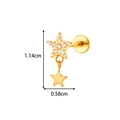 Golden titanium star-shaped stud earring with CZ crystals and flat back labret design - Double Star Style (T2557-4#Gold) / Gold