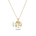 Golden Tree of Life necklace with colorful zircon stones and a 21.5mm round pendant - Circle Tree of Life-Gold-Multi Color-21.5mm