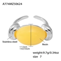 Gold plated stainless steel ring featuring a vibrant yellow oval resin gemstone - Size 7 (Opening) / Gold Yellow (A774)