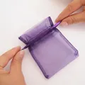 Purple organza drawstring bag with sheer mesh texture for jewelry and gift packaging - Dark Purple; 5x7cm