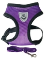 Purple breathable mesh pet harness and leash set with safety buckle and reflective shield - Purple
