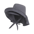 Dark grey wide brim sun hat with neck protection flap and adjustable bow tie back - Dark Gray