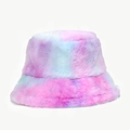 Fuzzy tie-dye plush bucket hat in pink, blue and purple tones for winter warmth - M (56-58cm) / Color 9 (Blue Pink Purple Tie-Dye Gradient)