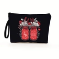 Zwarte canvas make-uptas met rode bloemenprint in pot en Love You tekst met polsbandje - Zwart Kisses Mason Jar (Stijl 3)