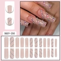 Long coffin nude press-on nails with spiral crystal rhinestones and 24-piece full set - SGCY-250 / Glue Type