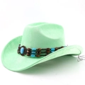 Detail of mint green suede cowboy hat with turquoise beads and vintage metal buckle - M(56-58cm) / Fruit Green