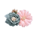 Elegant floral hair clip with dusty green rose and pink daisy for women and girls - Style 4 (Grey-Green Pink)