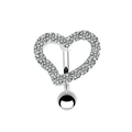 Gros plan d'un piercing de nombril en forme de cœur serti de diamants brillants en argent - Coeur Argent