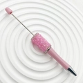 Pink DIY beadable pen with crushed crystal inlay and silver rhinestone borders - Khaki Light Pink