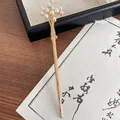 Golden Chinese hair pin with white pearls, vintage style accessory for elegant updos - Gold Bouquet Style