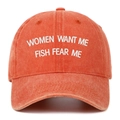 Detailed view of vintage washed cotton fabric and embroidery on orange baseball cap - One Size(Adjustable) / Orange