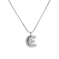3D puffy bubble letter E pendant necklace with polished silver finish on box chain - Necklace E