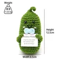 Handmade crochet positive pickle plush toy with inspirational card and blue bow - Autumn Green Pickle Male with Positive Card