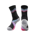 Thickened basketball socks in black with pink and blue gradient geometric patterns - Kids One Size / Black/Lake Blue/Rose Red