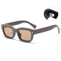 Square taupe sunglasses with light brown lenses and thick frames for a stylish street look - Khaki Frame Tea Lenses