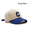Retro patchwork baseball cap in royal blue and beige with a varsity C letter patch - Adjustable / Royal Blue