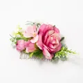 Bohemian bridal hair comb featuring pink silk roses, cherry blossoms and green leaves - FS01-5 Rose Red