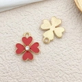 Golden clover charms with red enamel and rhinestone for DIY earring jewelry making - Rhinestone Clover (12018)