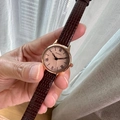 Women's minimalist watch with golden case, pink Roman numeral dial and brown leather strap - Coffee With Coffee Dial