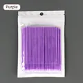 Pack of 100 disposable purple micro brushes for eyelash grafting and makeup application - Purple