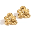18K gold plated stainless steel floral stud earrings with white zircon center crystal - Gold-White Zirconia