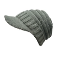 Winter knitted baseball cap with visor in grey textured wool for cold weather - Gray
