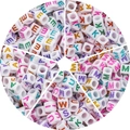 Square white acrylic letter beads with colorful alphabet prints and pre-drilled holes - Letter A / White Base Colorful Letters (6*6*3.5mm)