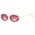 Retro oval sunglasses with rose red frame, gold metal temples and gradient purple lenses - Purple Frame Gradient Red Lens