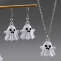 Ghost charm necklace and earring set in white enamel for Halloween accessories - White (Necklace And Earrings)