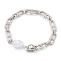 Silver stainless steel anchor chain bracelet with baroque pearl and toggle clasp - Irregular Baroque Pearl Anchor Chain Style (KB155778-Z)
