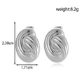 Symmetric silver vintage wavy waterdrop stud earrings with dimensions and weight specs - Spiral Wave Texture (ER-1658) / Silver