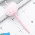 Pink flamingo plush ball pen with slender metal body and decorative crown detail - Candy Pink