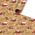 Brown kraft Christmas wrapping paper roll with red houses, green trees and snowflakes - Christmas Snow House