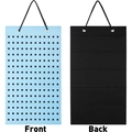 Front and back view of light blue felt wall hanging organizer for enamel pins and badges - 31*55cm / Light Blue + Black