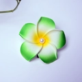White and yellow frangipani flower hair clip with central pearl on white background - Green Flower Head + Pearl [4cm]